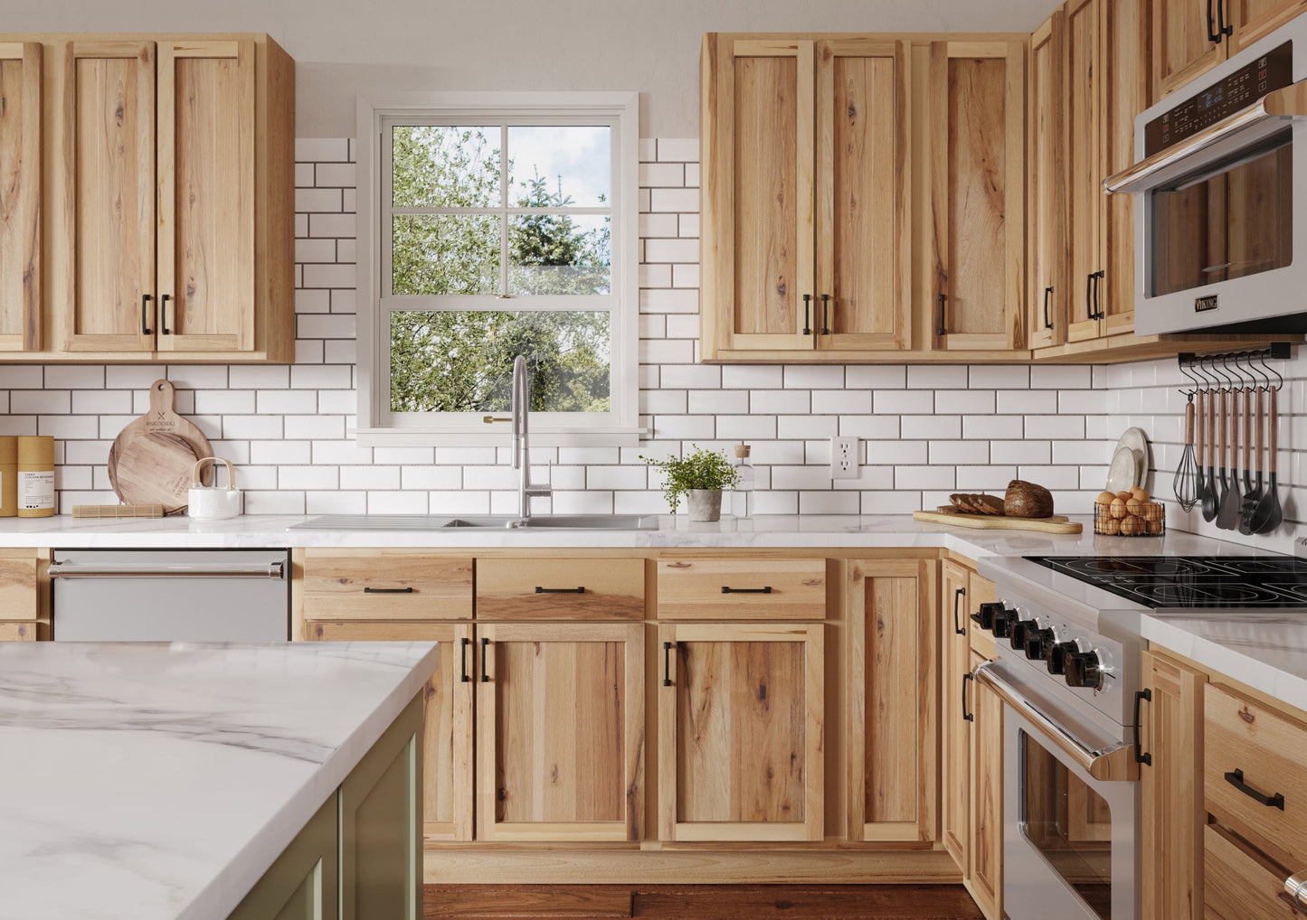 Hickory Unfinished Kitchen Cabinets - 10x10 L-Shaped Kitchen Design Layout