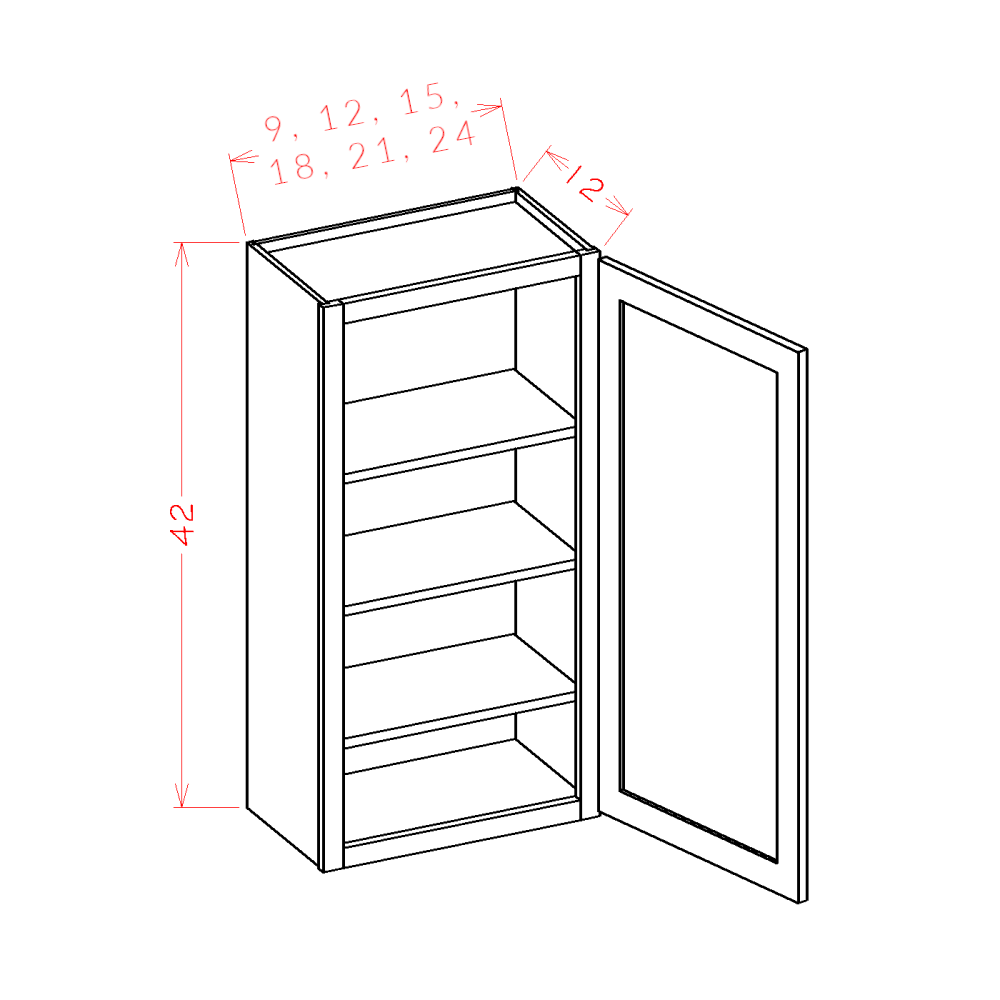 Amishwerks Cherry Unfinished Wall Cabinets Cherry Unfinished 9" x 42" Wall Cabinet