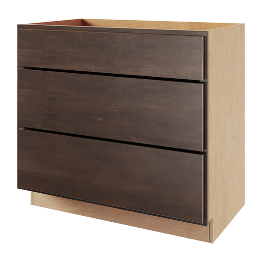 Amishwerks Espresso Base Cabinets Espresso 36" 3-Drawer Base Cabinet