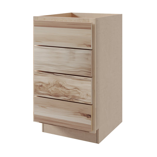 Amishwerks Hickory Unfinished Base Cabinets Hickory Unfinished 18" 4-Drawer Base Cabinet