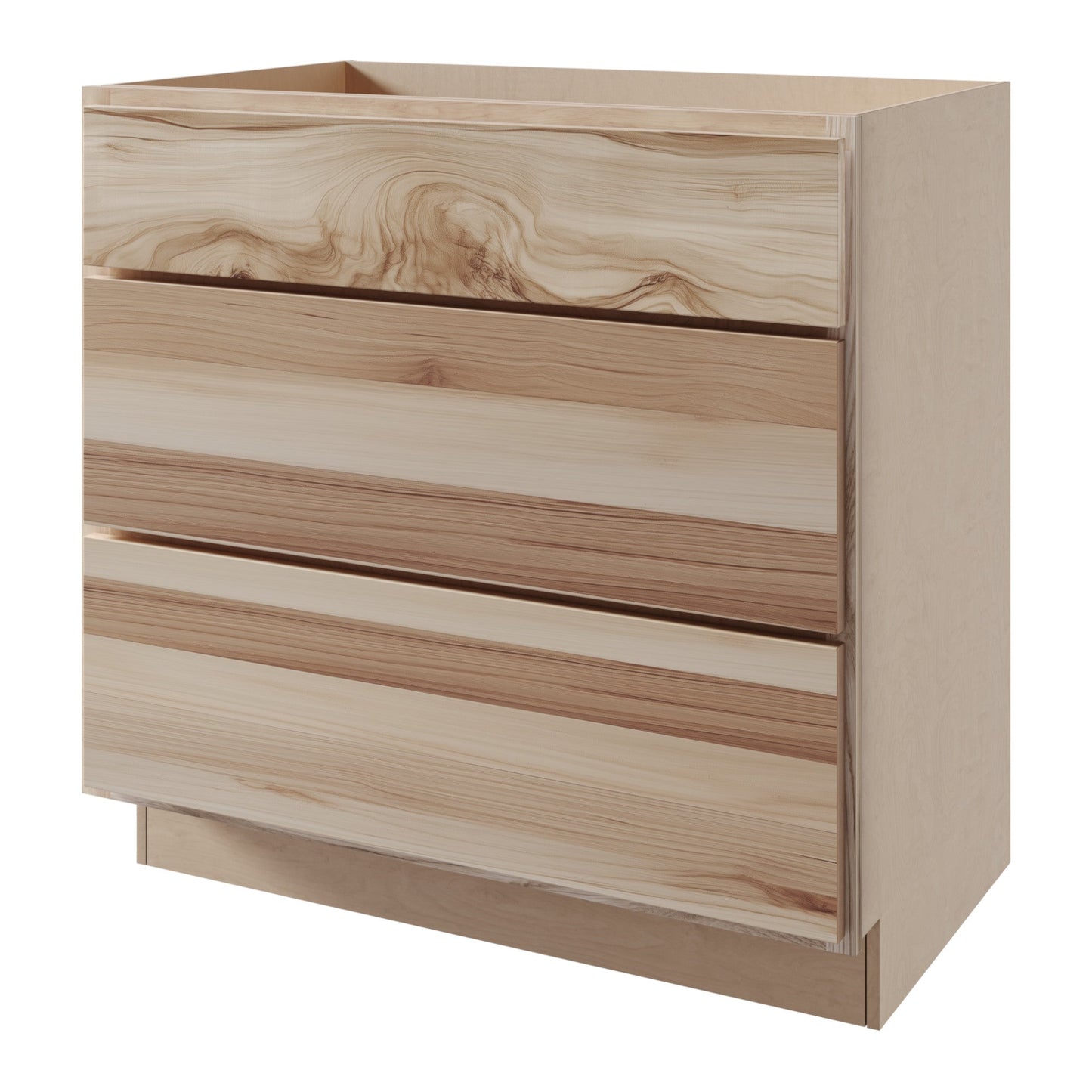 Amishwerks Hickory Unfinished Base Cabinets Hickory Unfinished 36" 3-Drawer Base Cabinet