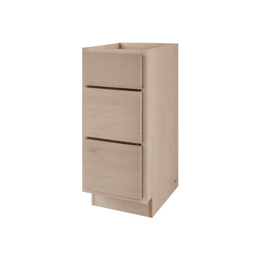 Amishwerks Maple Unfinished Base Cabinets Maple Unfinished 12" 3-Drawer Base Cabinet