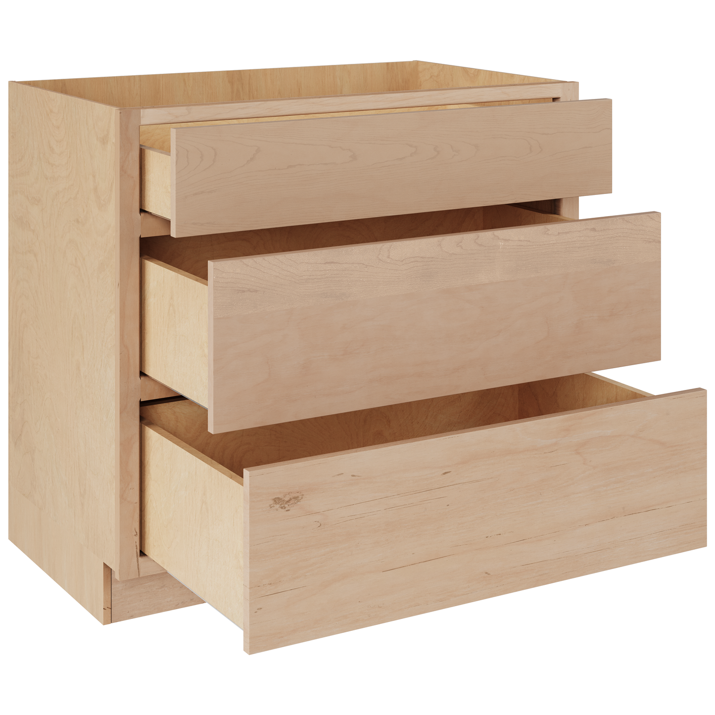 Amishwerks Maple Unfinished Base Cabinets Maple Unfinished 30" 3-Drawer Base Cabinet