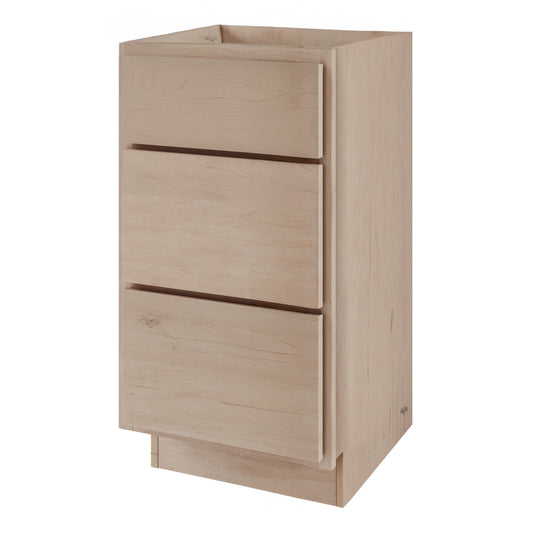 Amishwerks Maple Unfinished Bathroom Vanities Maple Unfinished 18" Bathroom Vanity 3-Drawer Base Cabinet