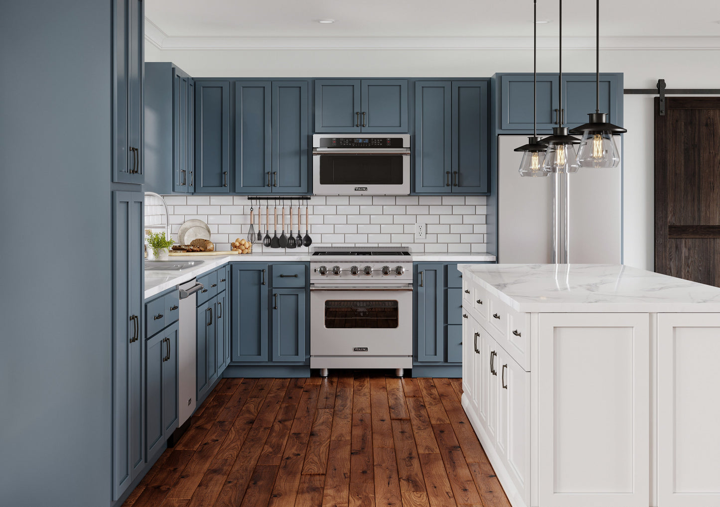 Backwoods Cabinetry 10x10 L-Shaped Needlepoint Navy Blue Kitchen Cabinets - 10x10 L-Shaped Kitchen Design Layout