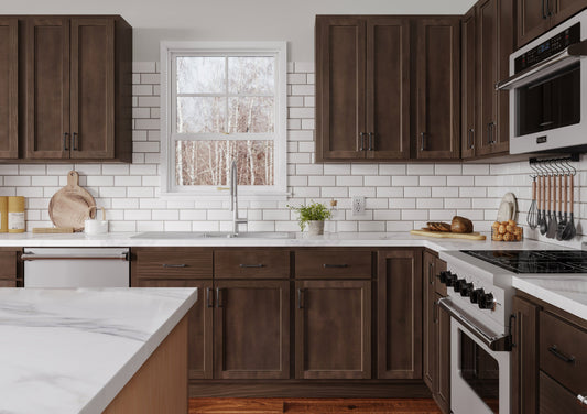 Espresso Kitchen Cabinets 10x10 L-Shaped Espresso Kitchen Cabinets - 10x10 L-Shaped Kitchen Design Layout