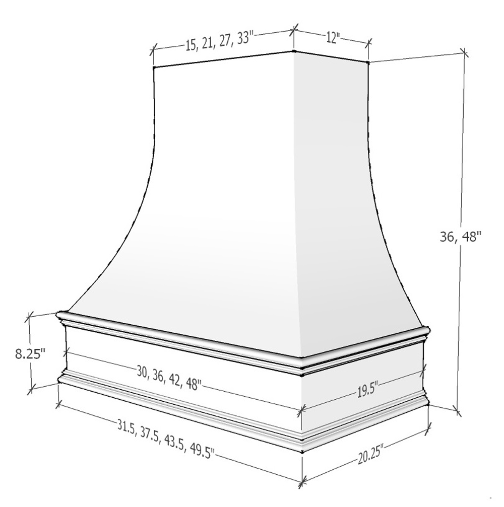 Hoodsly Curved Wood Range Hood Unfinished Wood Range Hood with Curved Front and Classic Trim