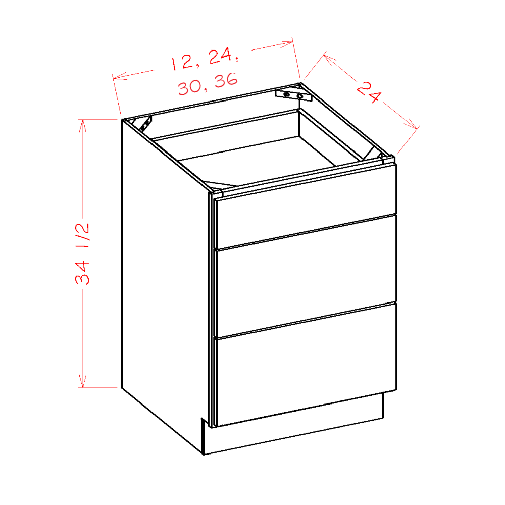 Provincial 36" 3-Drawer Base Cabinet