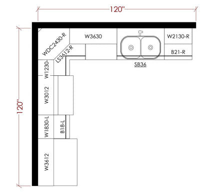 Amishwerks 10x10 L-Shaped Cherry Unfinished Kitchen Cabinets - 10x10 L-Shaped Kitchen Design Layout