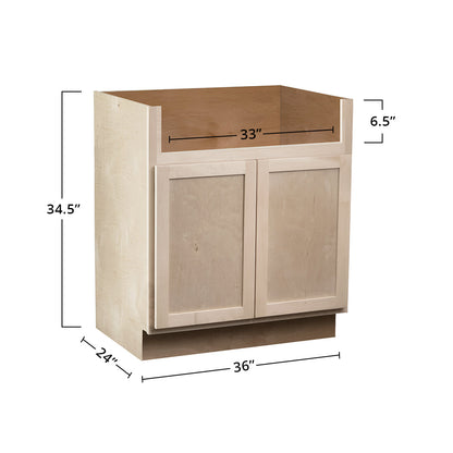 Amishwerks Cherry Unfinished Base Cabinets Maple Unfinished 36" Farmhouse Sink Base Cabinet