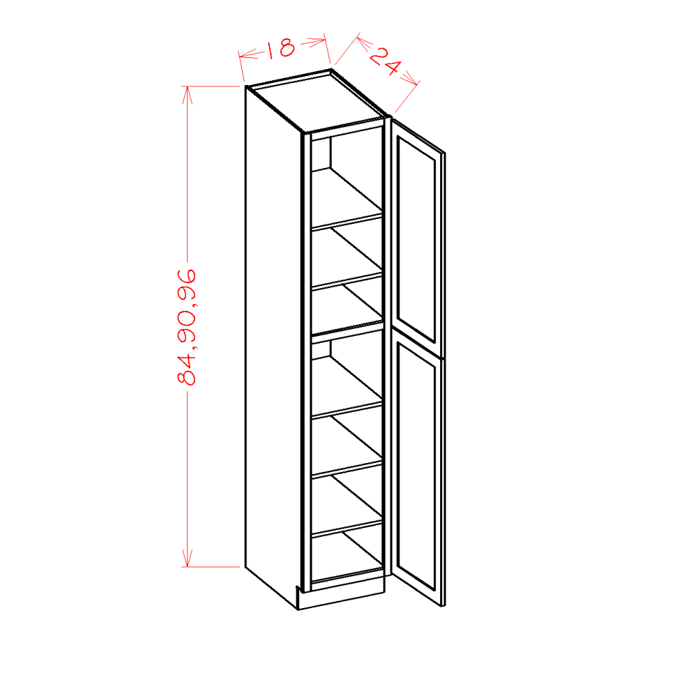 Amishwerks Cherry Unfinished Oven and Pantry Cabinets Cherry Unfinished 18" x 84" Tall Pantry Linen Cabinet