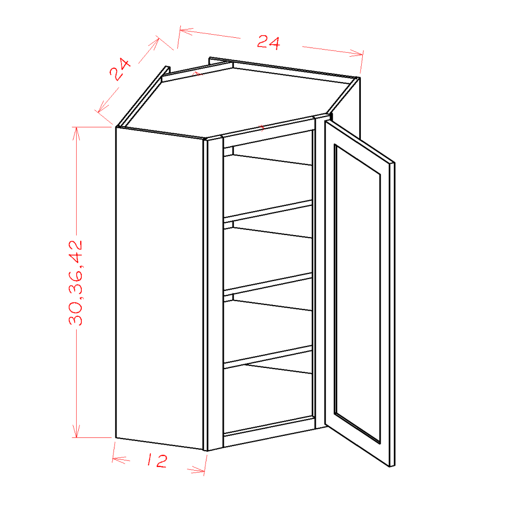 Amishwerks Cherry Unfinished Wall Cabinets Cherry Unfinished 24" x 30" Diagonal Corner Wall Cabinet