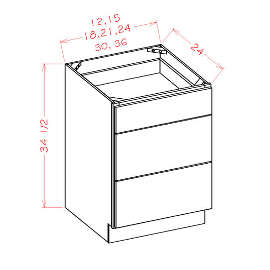 Amishwerks Espresso Base Cabinets Espresso 12" 3-Drawer Base Cabinet