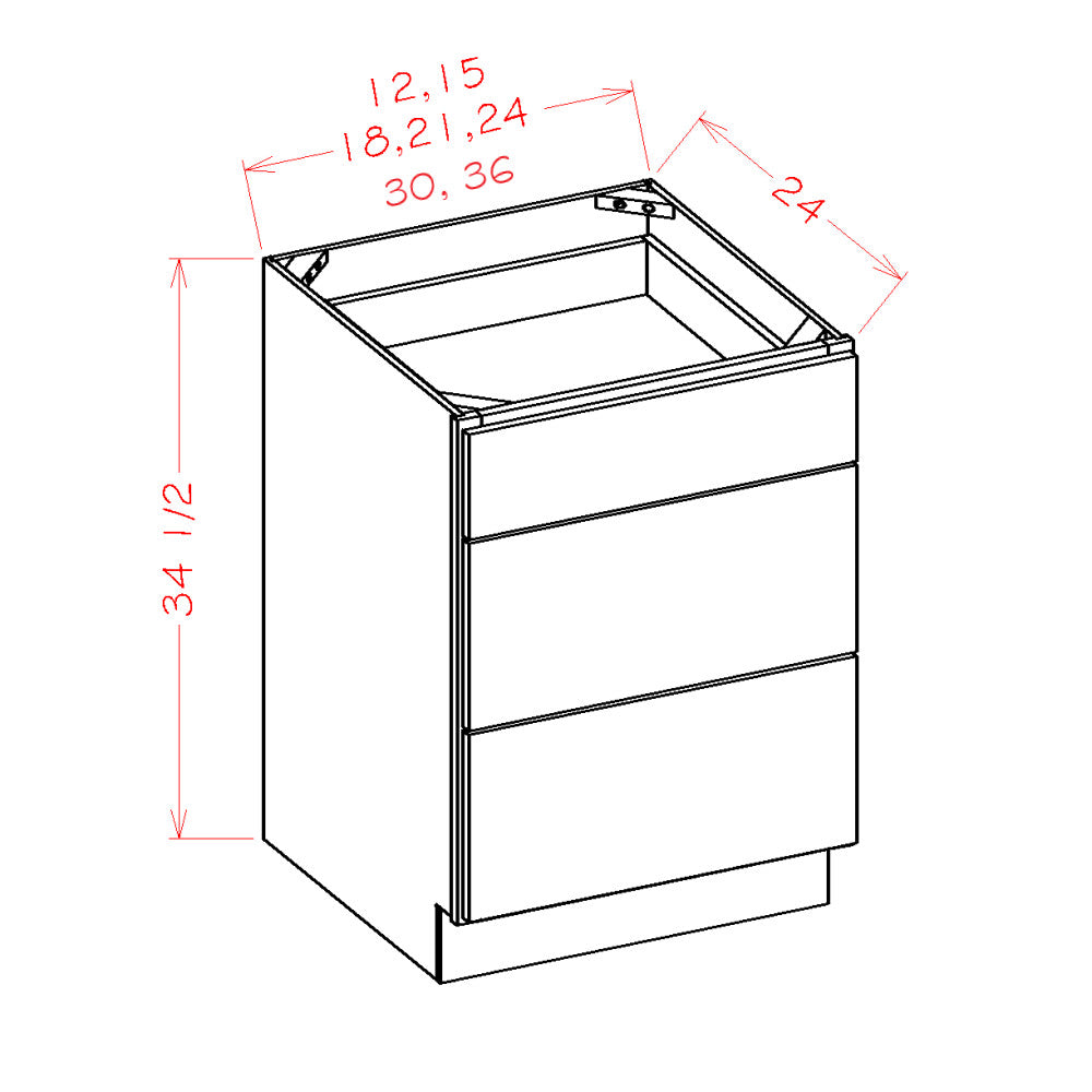 Amishwerks Espresso Base Cabinets Espresso 15" 3-Drawer Base Cabinet