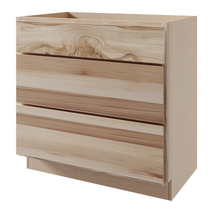 Amishwerks Hickory Unfinished Base Cabinets Hickory Unfinished 12" 3-Drawer Base Cabinet