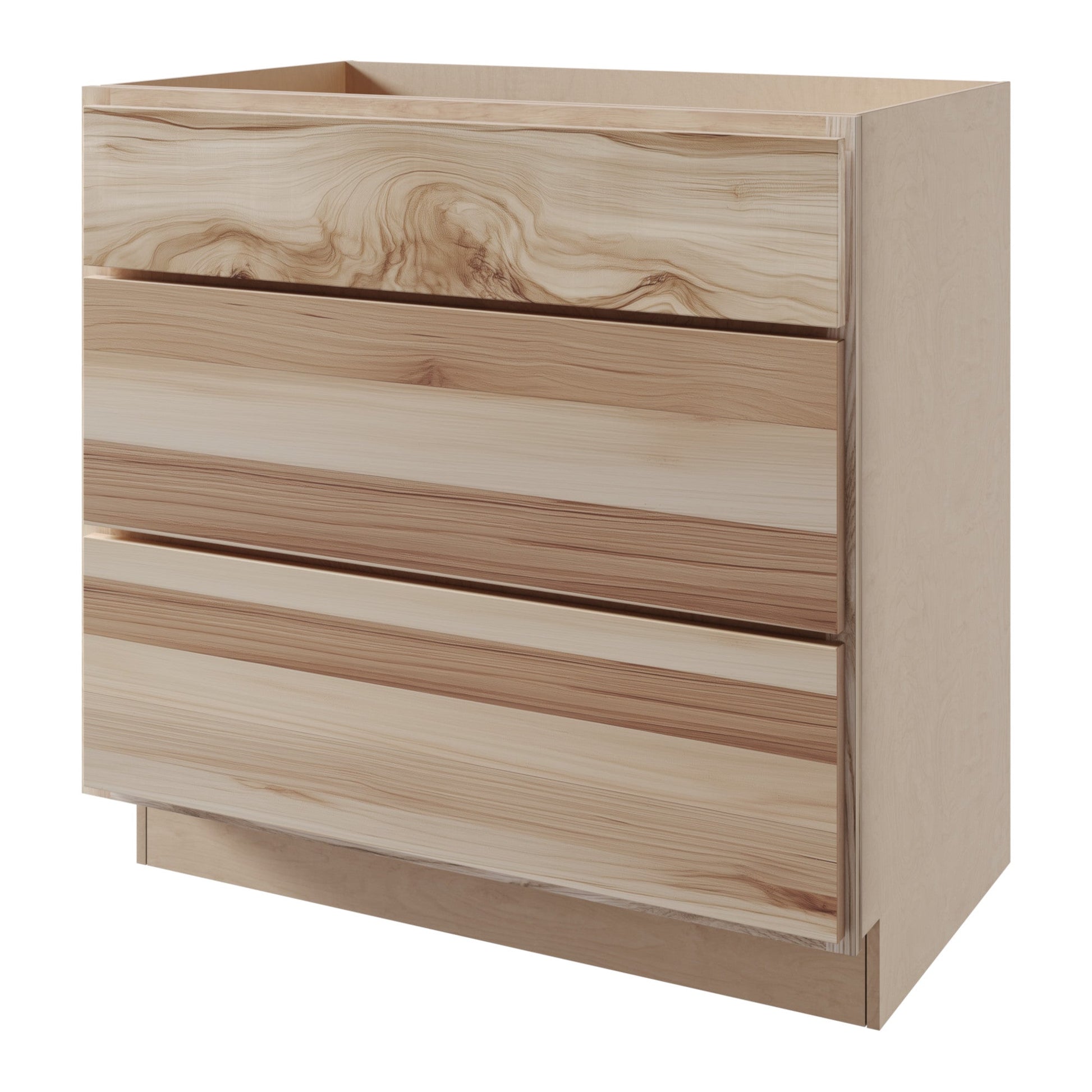 Amishwerks Hickory Unfinished Base Cabinets Hickory Unfinished 30" 3-Drawer Base Cabinet