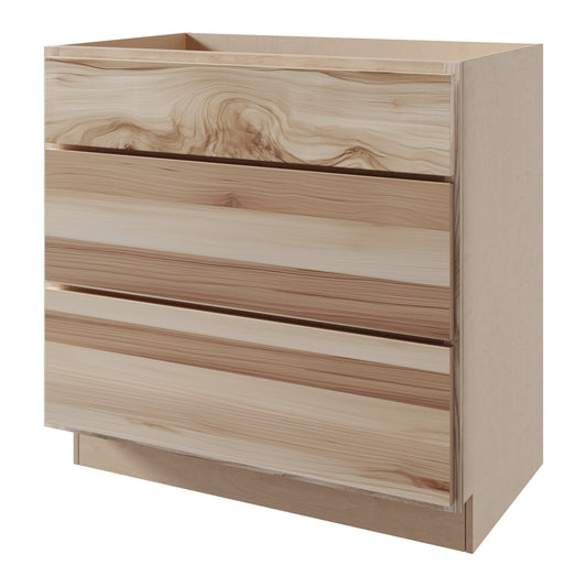 Amishwerks Hickory Unfinished Base Cabinets Hickory Unfinished 30" 3-Drawer Base Cabinet