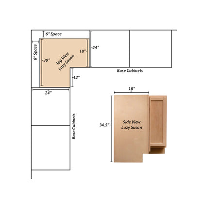 Amishwerks Hickory Unfinished Base Cabinets Hickory Unfinished 36" Lazy Susan Corner Base Cabinet