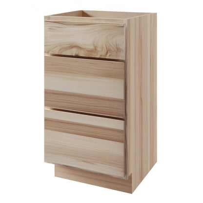 Amishwerks Hickory Unfinished Bathroom Vanities Hickory Unfinished 12" Bathroom Vanity 3-Drawer Base Cabinet