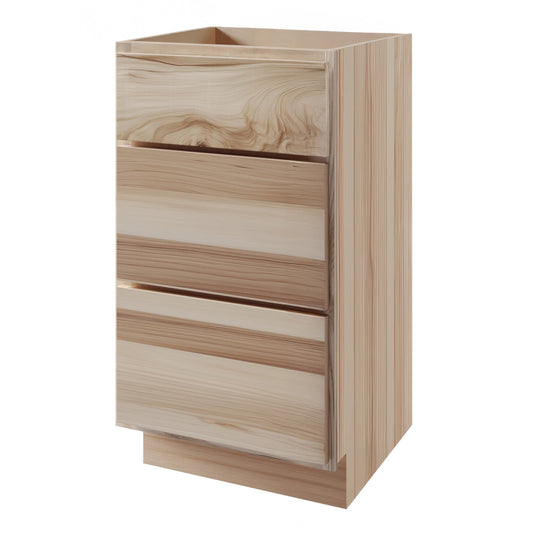 Amishwerks Hickory Unfinished Bathroom Vanities Hickory Unfinished 12" Bathroom Vanity 3-Drawer Base Cabinet