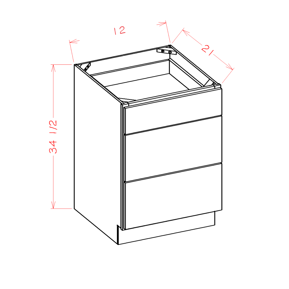 Amishwerks Hickory Unfinished Bathroom Vanities Hickory Unfinished 12" Bathroom Vanity 3-Drawer Base Cabinet