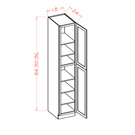 Amishwerks Hickory Unfinished Oven and Pantry Cabinets Hickory Unfinished 18" x 84" Tall Pantry Linen Cabinet