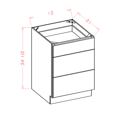 Magnetic Grey 12" Bathroom Vanity 3-Drawer Base Cabinet