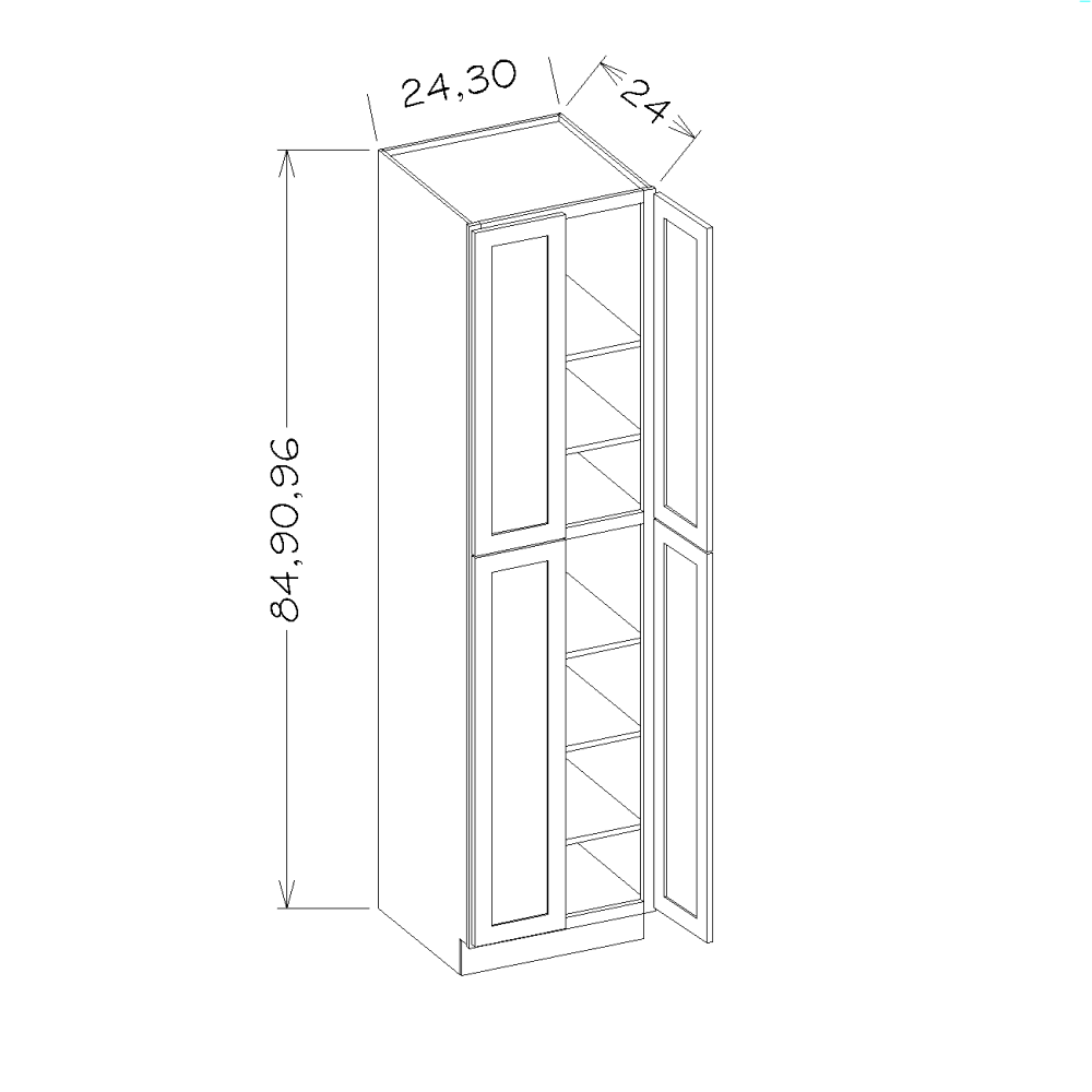 Amishwerks Maple Unfinished Oven and Pantry Cabinets Maple Unfinished 24" x 84" Tall Pantry Linen Double Door Cabinet