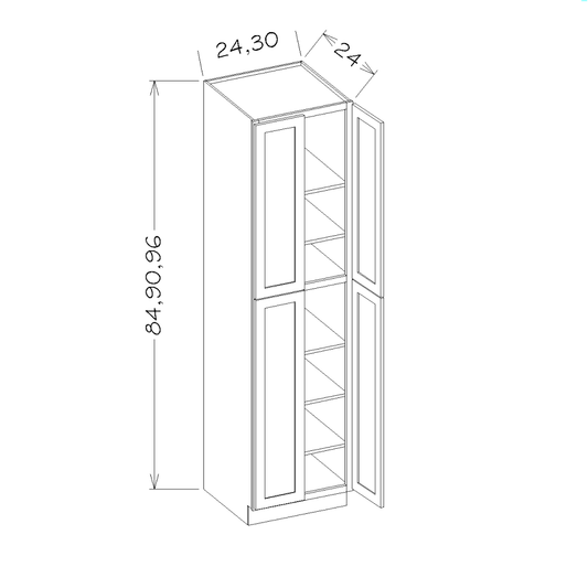 Amishwerks Maple Unfinished Oven and Pantry Cabinets Maple Unfinished 24" x 90" Tall Pantry Linen Double Door Cabinet