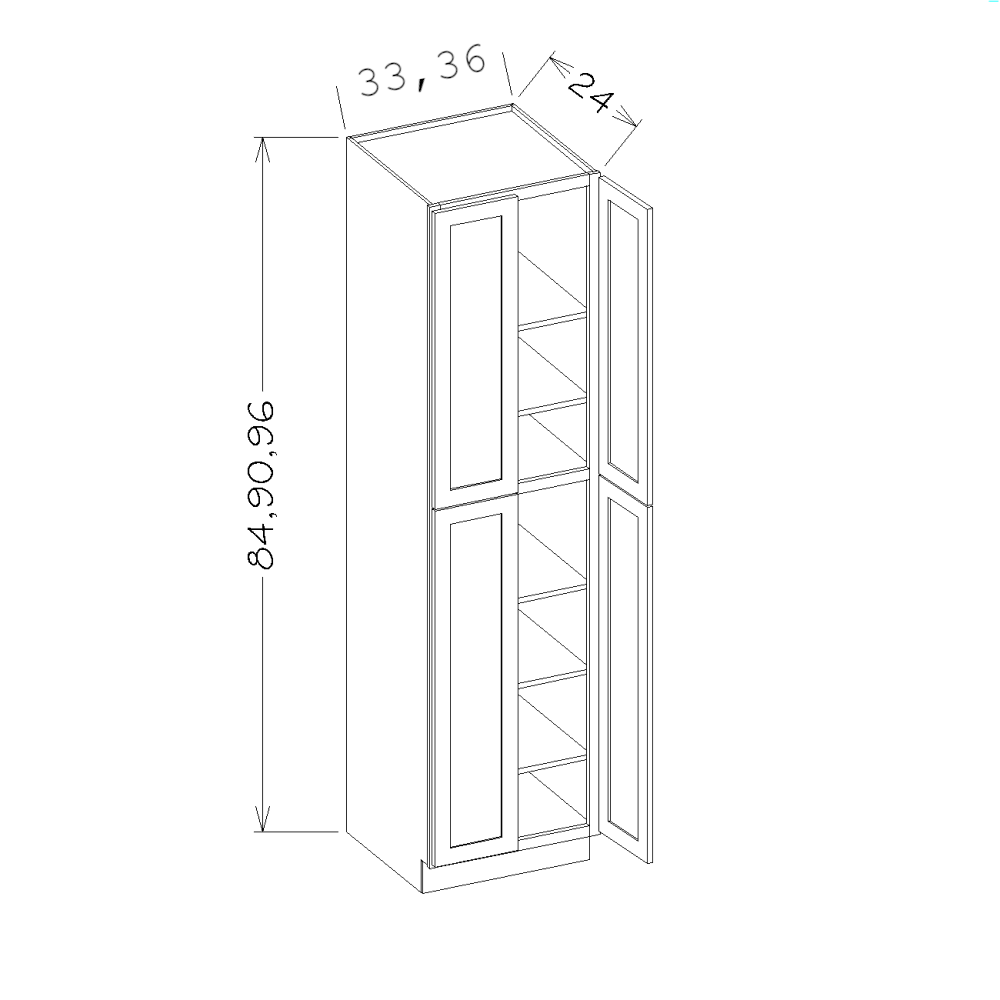 Amishwerks Maple Unfinished Oven and Pantry Cabinets Maple Unfinished 36" x 96" Tall Pantry Linen Double Door Cabinet
