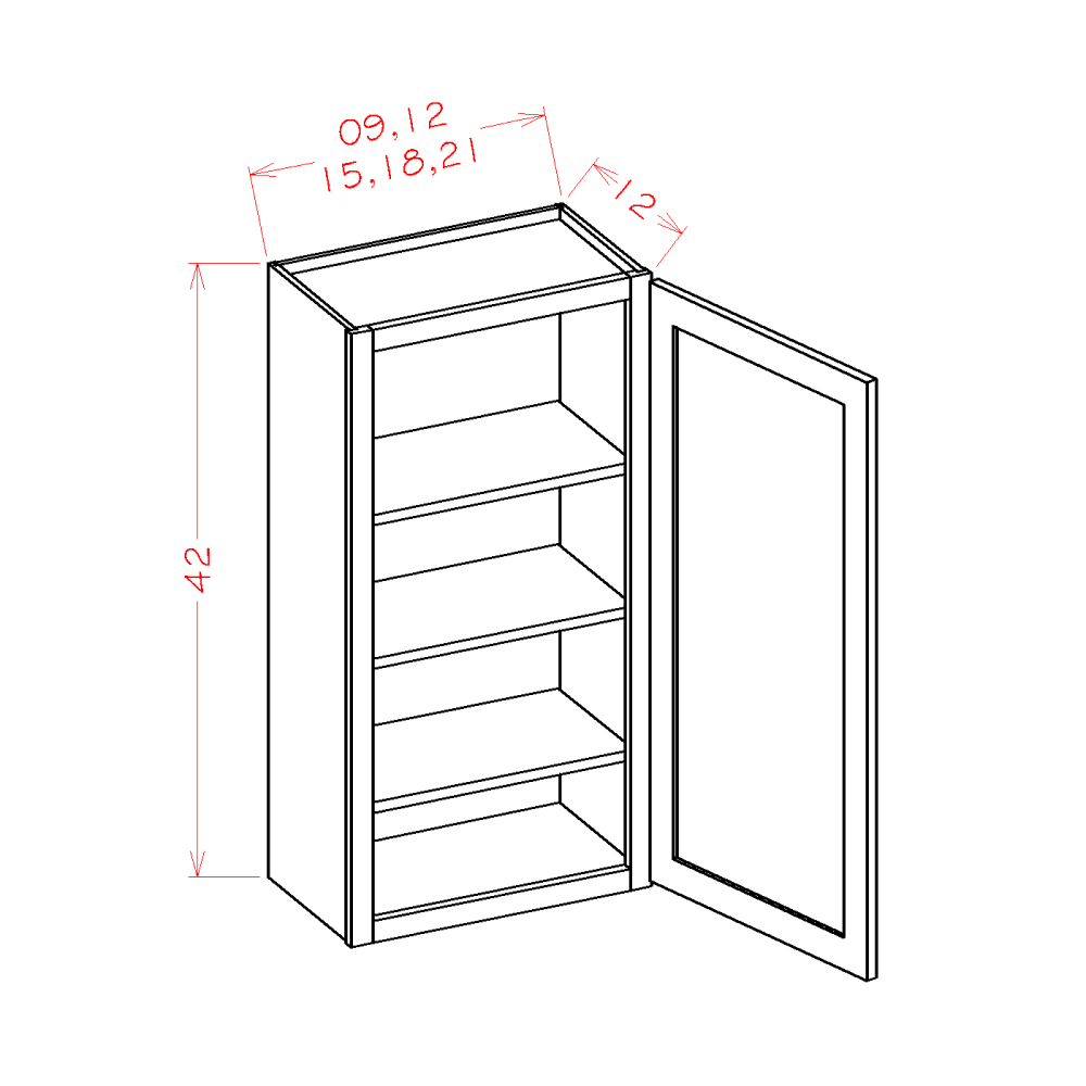 Amishwerks Maple Unfinished Wall Cabinets Maple Unfinished 12" x 42" Wall Cabinet