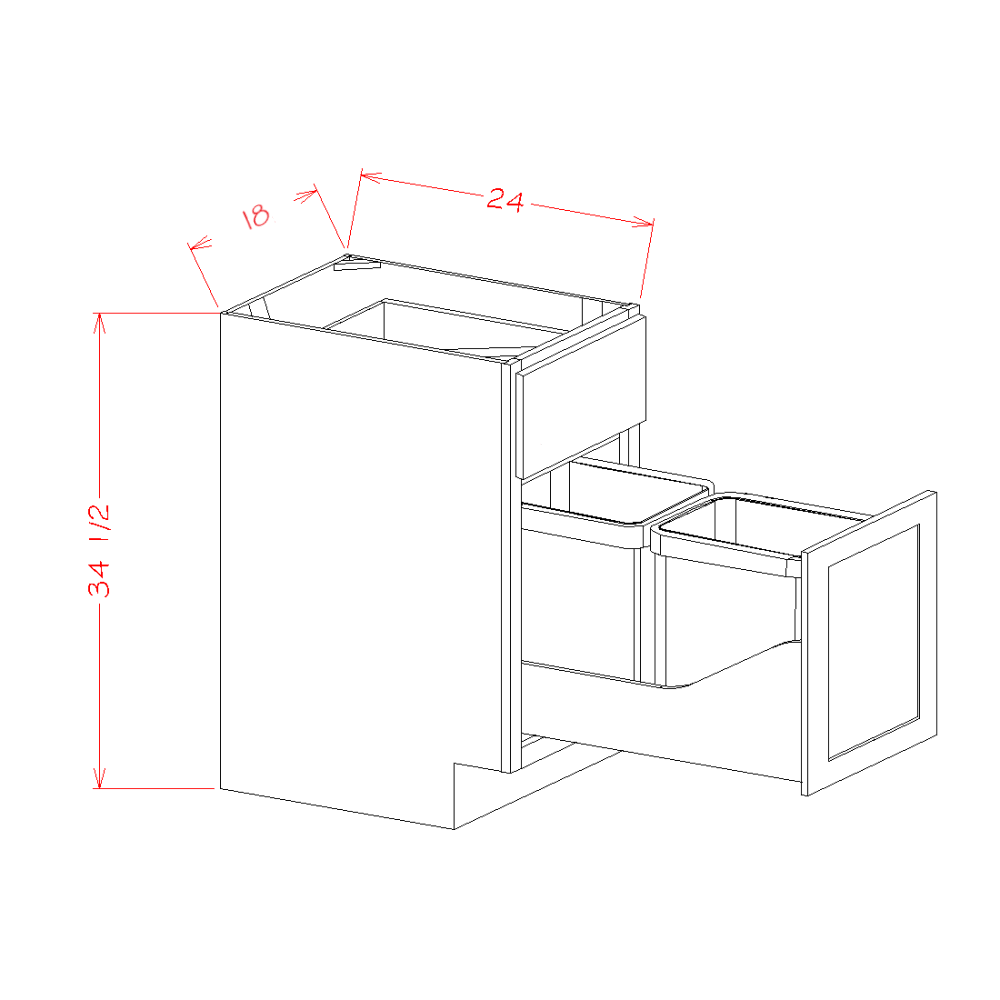 Amishwerks Rustic White Oak Base Cabinets Rustic White Oak 18" Base Cabinet w/ Double Trash Can Insert