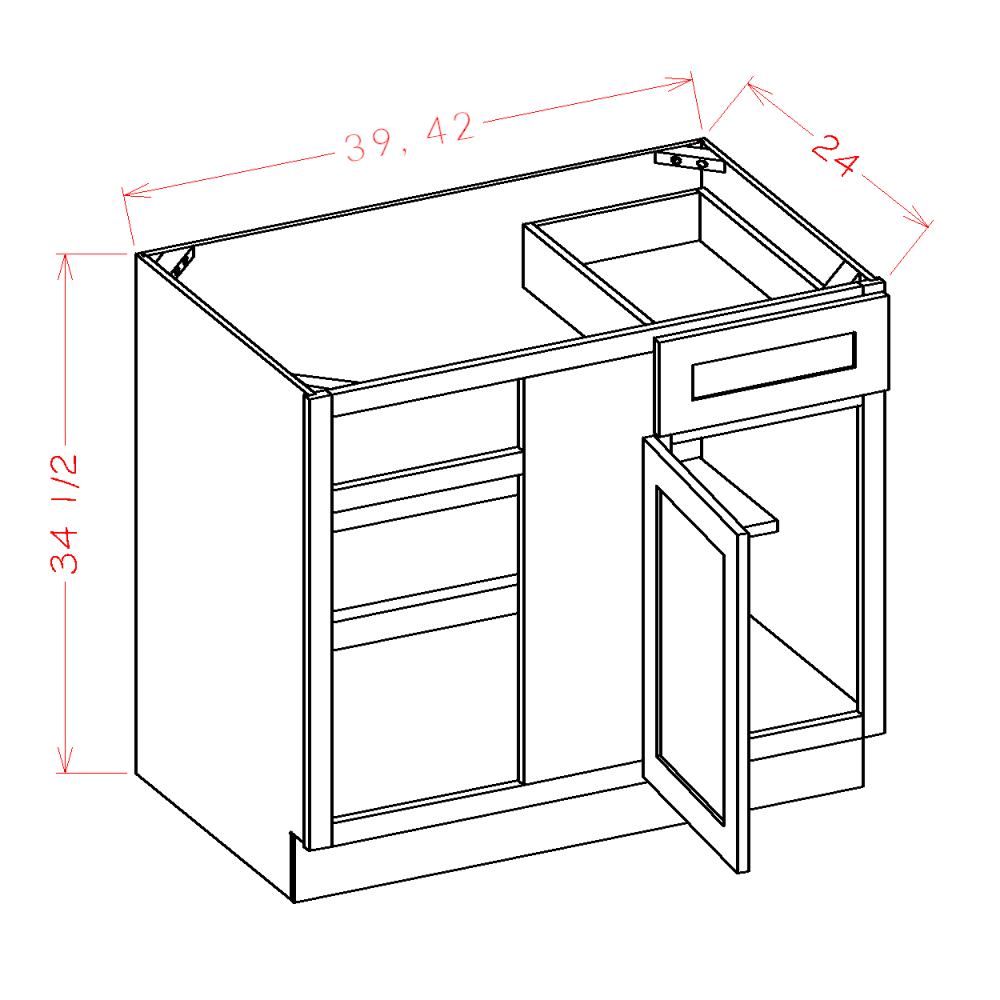 Amishwerks Rustic White Oak Base Cabinets Rustic White Oak 42" Blind Corner Base Cabinet