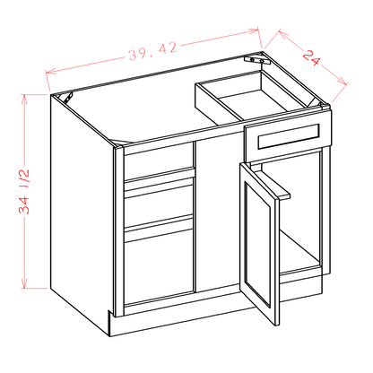 Amishwerks Rustic White Oak Base Cabinets Rustic White Oak 42" Blind Corner Base Cabinet