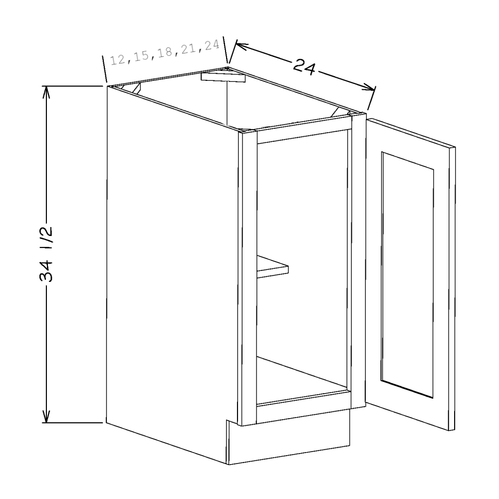 Amishwerks Natural Maple Base Cabinets Natural Maple 12" Full Height Door Base Cabinet
