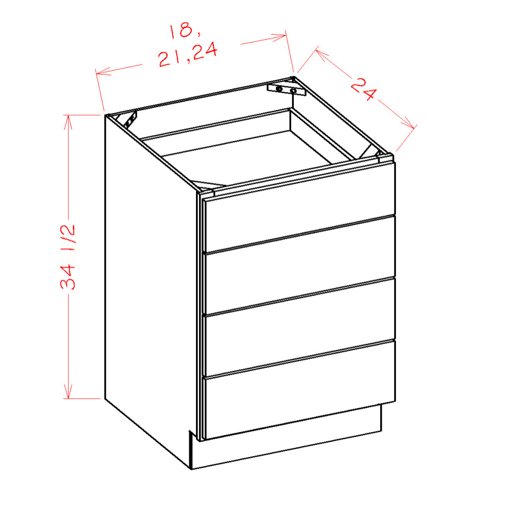 Amishwerks Natural Maple Base Cabinets Natural Maple 21" 4-Drawer Base Cabinet