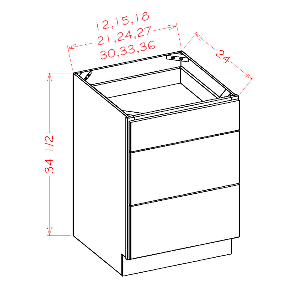 Amishwerks Natural Maple Base Cabinets Natural Maple 27" 3-Drawer Base Cabinet