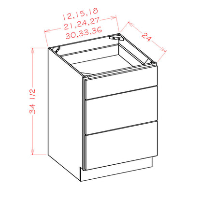 Amishwerks Natural Maple Base Cabinets Natural Maple 27" 3-Drawer Base Cabinet