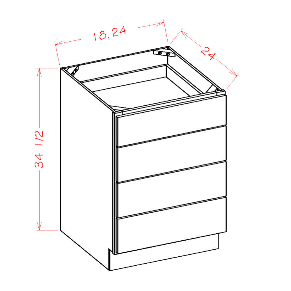 Amishwerks Pure White Base Cabinets Pure White 18" 4-Drawer Base Cabinet