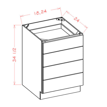 Amishwerks Pure White Base Cabinets Pure White 18" 4-Drawer Base Cabinet