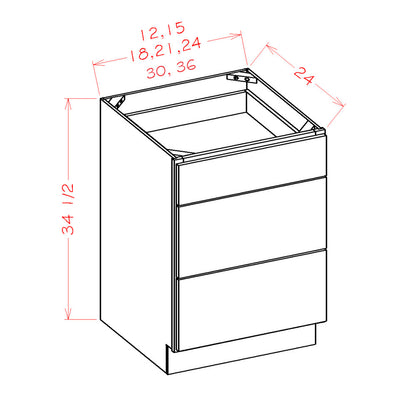 Amishwerks Pure White Base Cabinets Pure White 36" 3-Drawer Base Cabinet