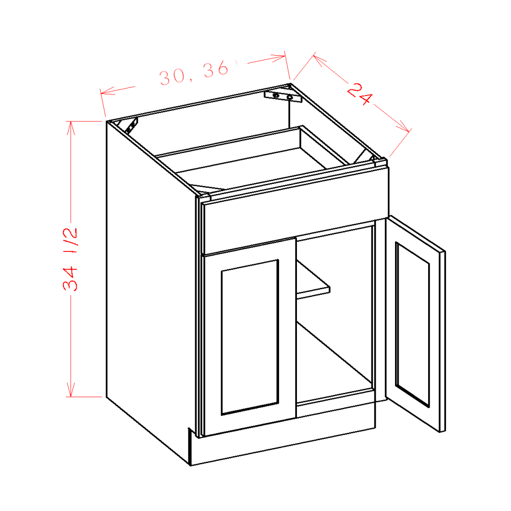 Amishwerks Pure White Base Cabinets Pure White 36" Base Cabinet