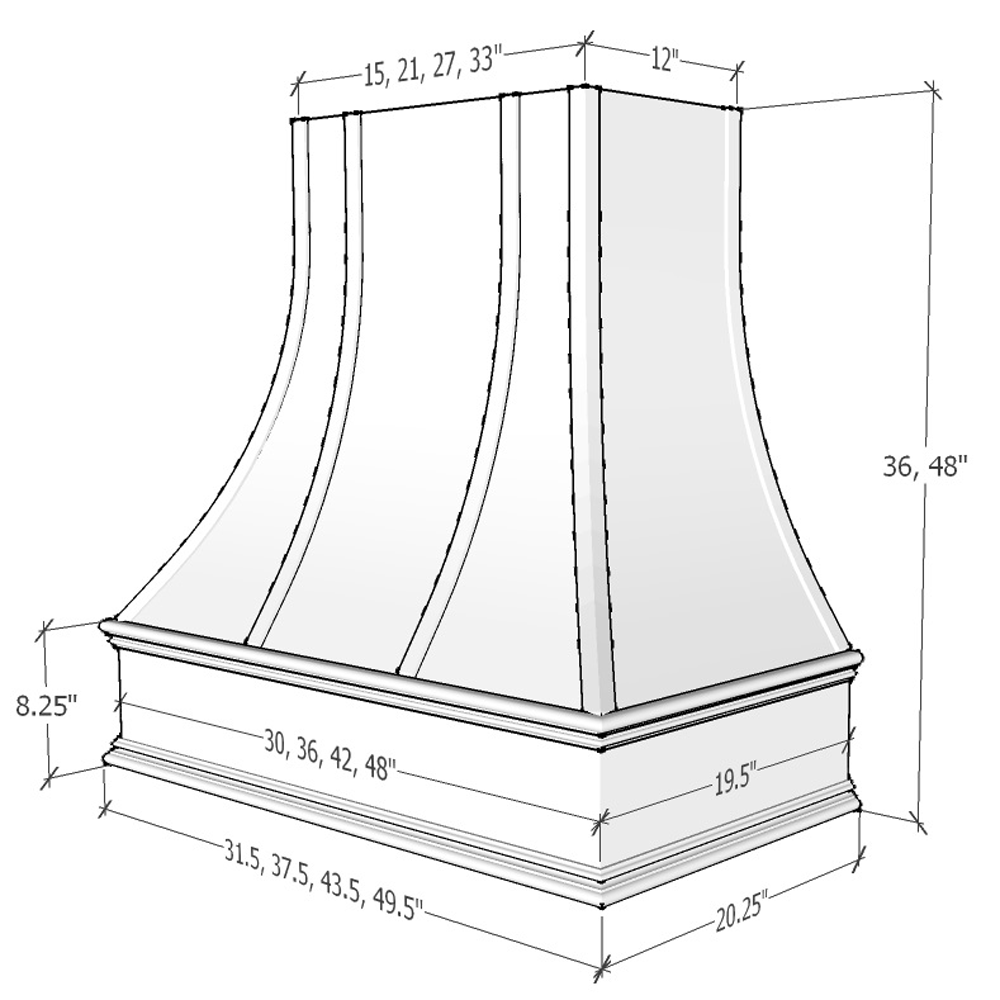 Hoodsly Curved Wood Range Hood Unfinished Wood Range Hood with Curved Front, Strapping and Classic Trim