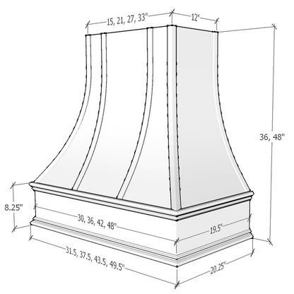 Hoodsly Curved Wood Range Hood Unfinished Wood Range Hood with Curved Front, Strapping and Classic Trim