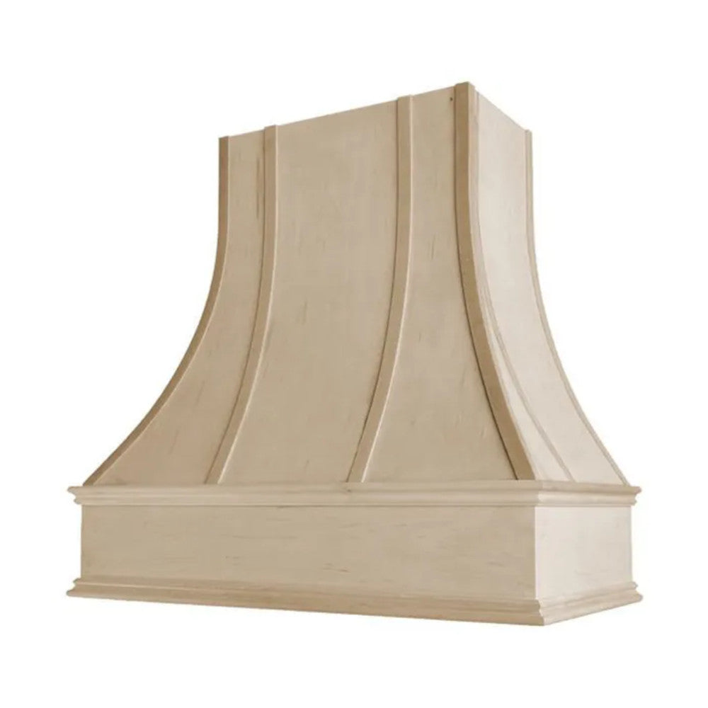 Hoodsly Curved Wood Range Hood Unfinished Wood Range Hood with Curved Front, Strapping and Classic Trim