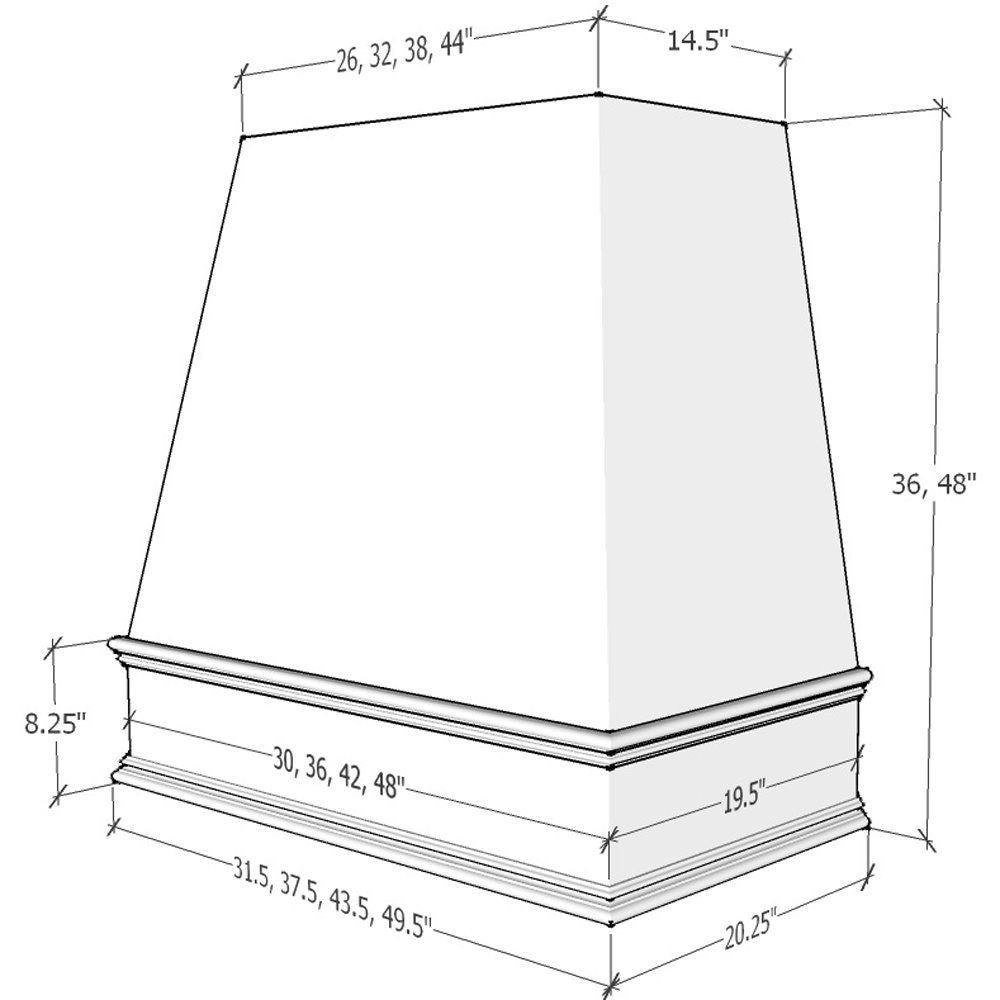 Hoodsly Tapered Wood Range Hood Unfinished Wood Range Hood With Tapered Front and Classic Trim