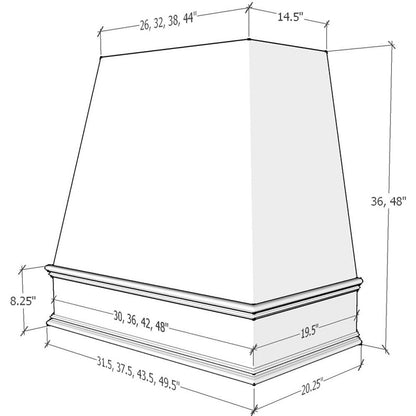 Hoodsly Tapered Wood Range Hood Unfinished Wood Range Hood With Tapered Front and Classic Trim