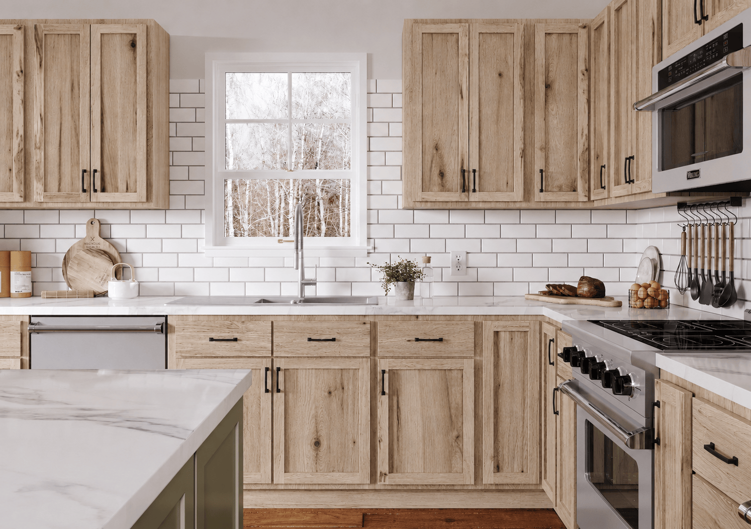 Rustic White Oak Unfinished Kitchen Cabinets